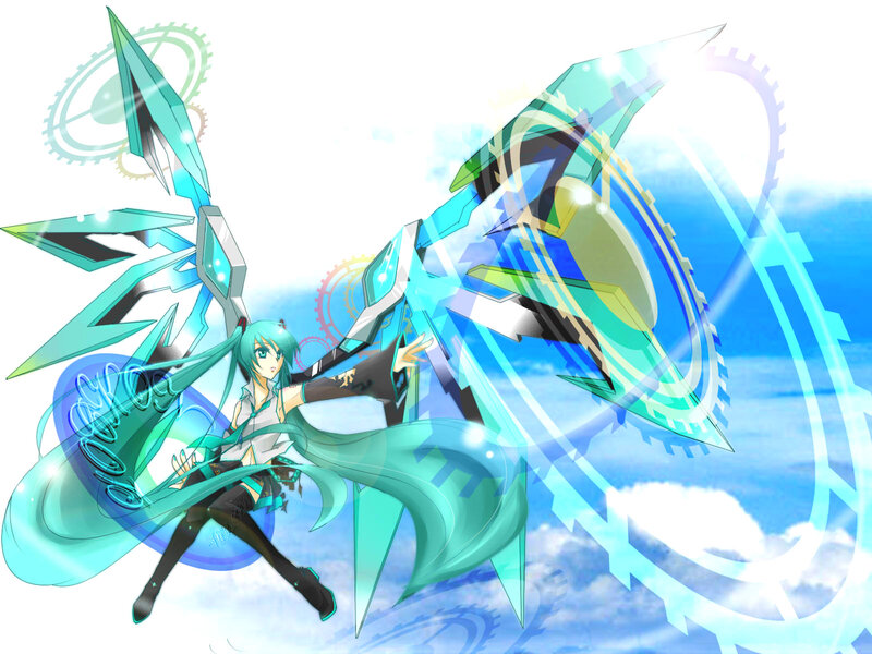 Anime Character with Wings — Blue, Dynamic, Digital Art, Gears