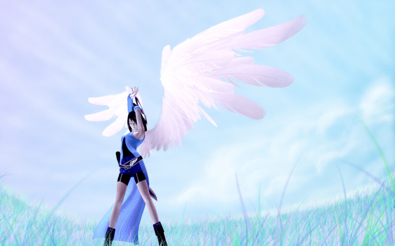 Anime Character with Wings — Blue, Serene, Morning