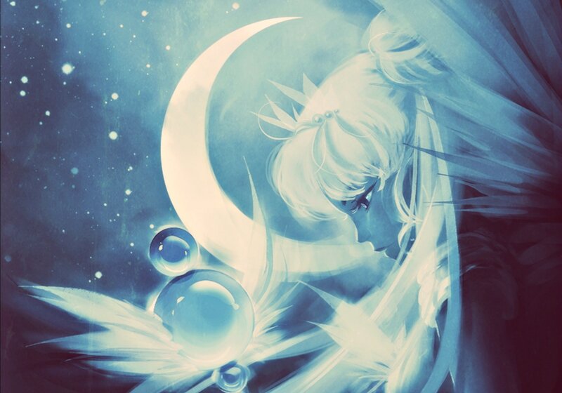 Anime Character with Wings — Blue, Serene, Night, Digital Art