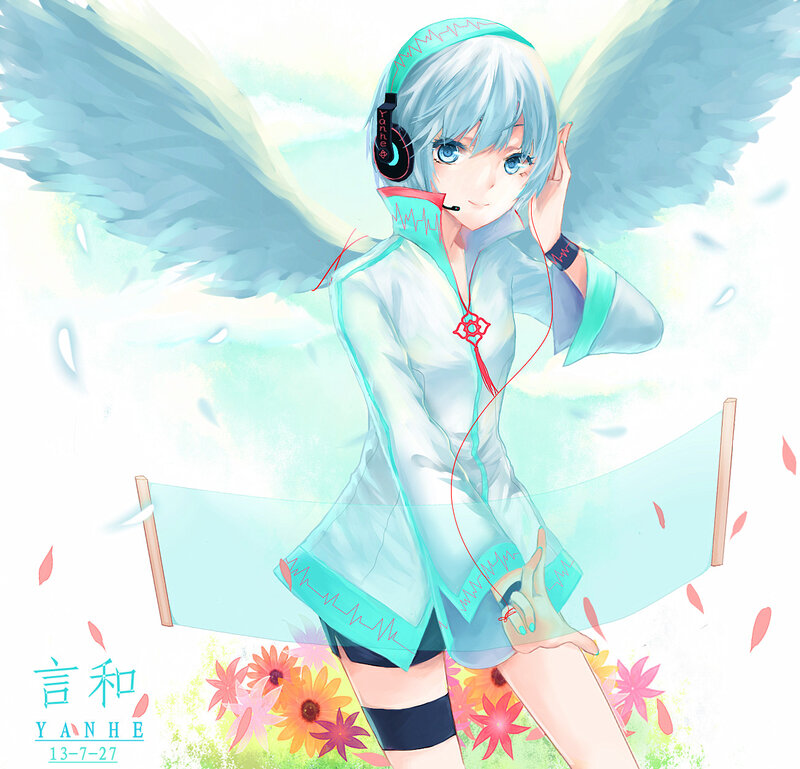 Anime Character with Wings — Blue, Serene, Spring