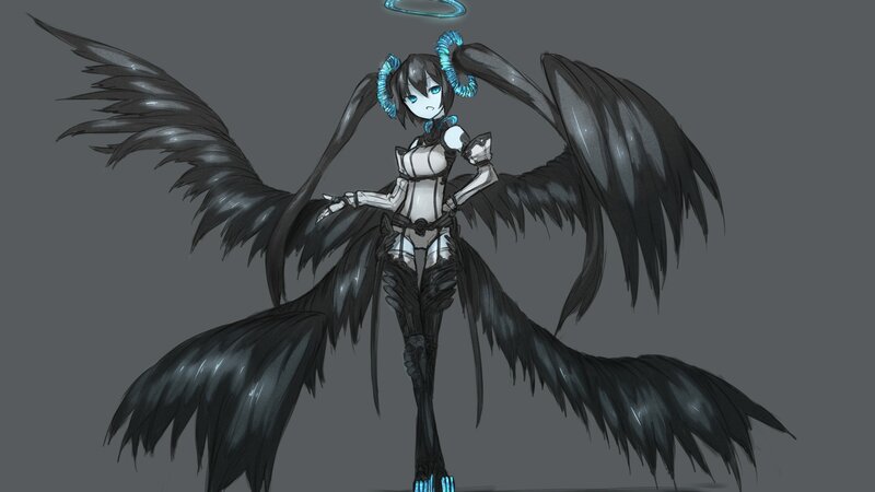 Anime Character with Wings — Gray, Dramatic, Digital Art