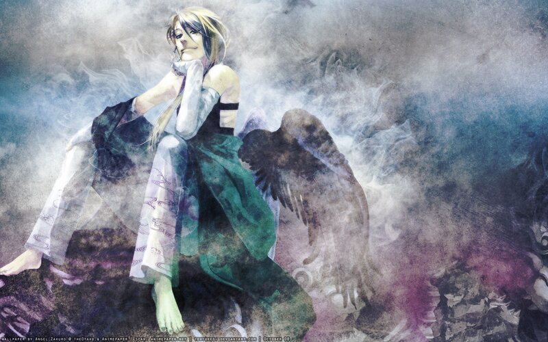 Anime Character with Wings — Green, Dramatic, Digital Art, Smoke