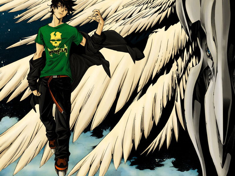 Anime Character with Wings — Green, Dramatic, Night
