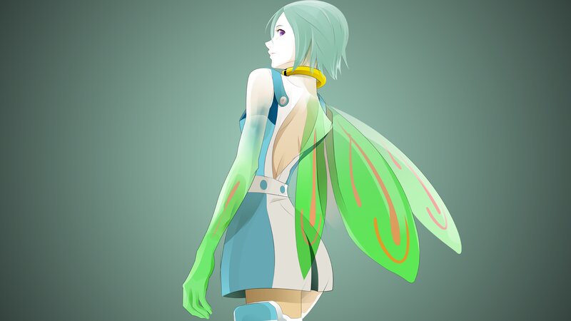 Anime Character with Wings — Green, Serene, Digital Art