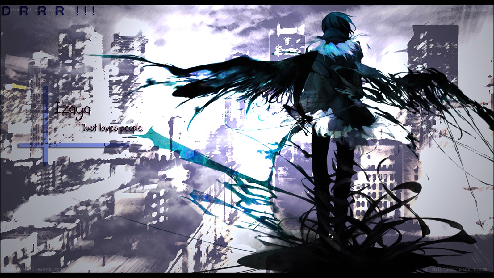 Anime character with wings in city