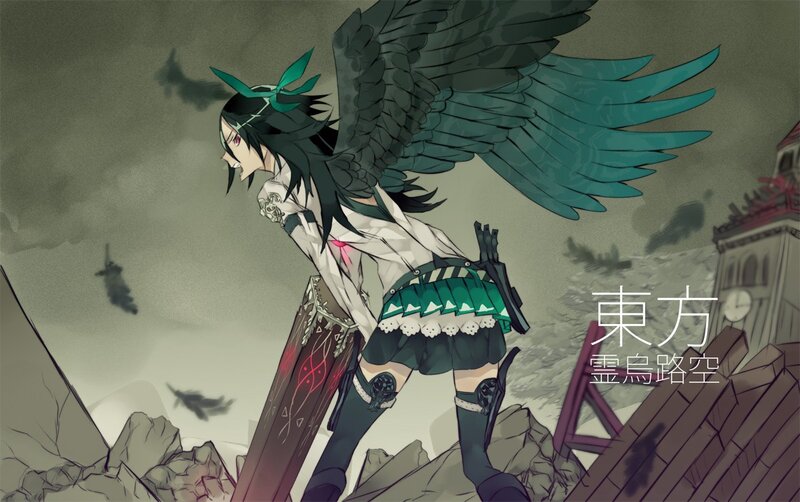 Anime character with wings on ruins