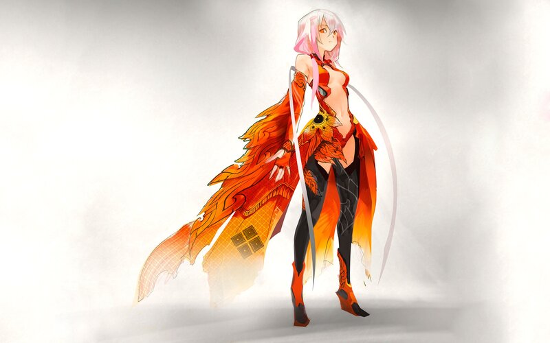 Anime Character with Wings — Orange, Dramatic, Digital Art, Sword