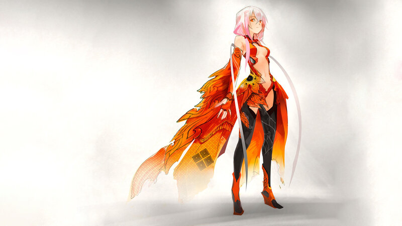 Anime Character with Wings — Orange, Dramatic, Digital Art, Swords