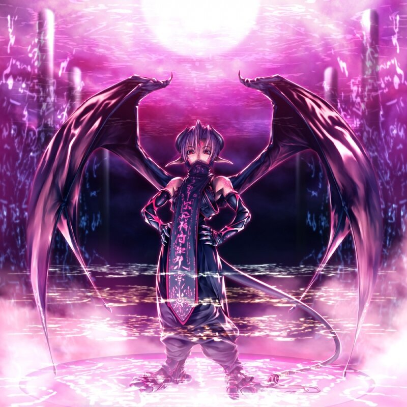 Anime Character with Wings — Purple, Dramatic, Digital Art, Mask