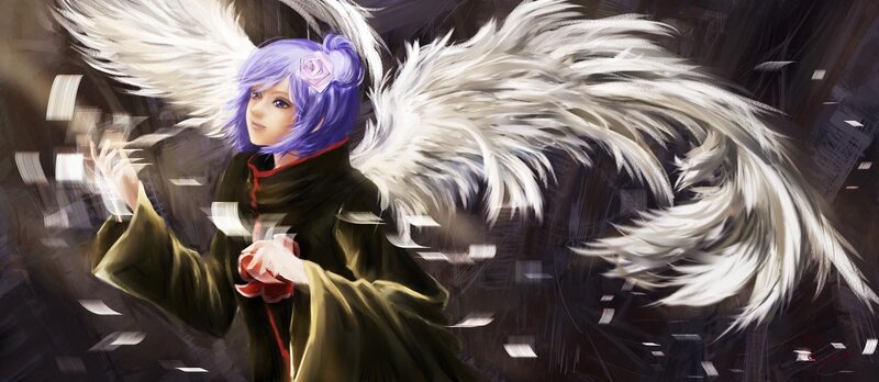 Anime Character with Wings — Purple, Dramatic, Digital Art, Purple Hair