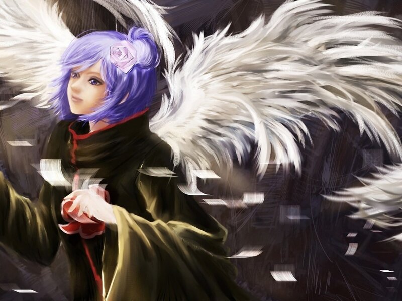 Anime Character with Wings — Purple, Dramatic, Digital Art, Rose, Cloak