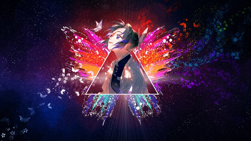 Anime Character with Wings — Purple, Dramatic, Night, Digital Art, Butterflies