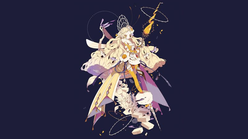 Anime Character with Wings — Purple, Dramatic, Night, Digital Art, Flowers