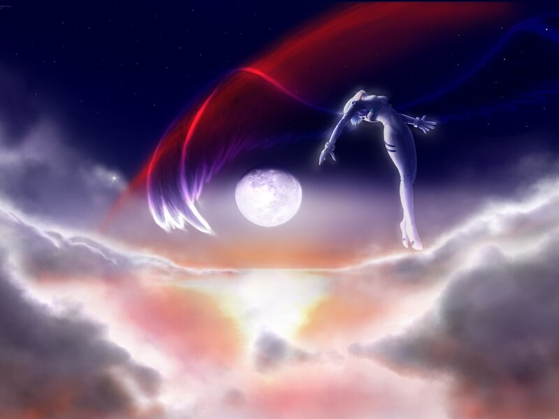 Anime Character with Wings — Purple, Dramatic, Night, Digital Art, Moon