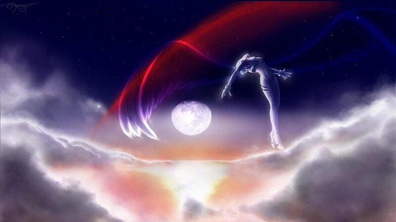 Anime Character with Wings — Purple, Dramatic, Night, Digital Art