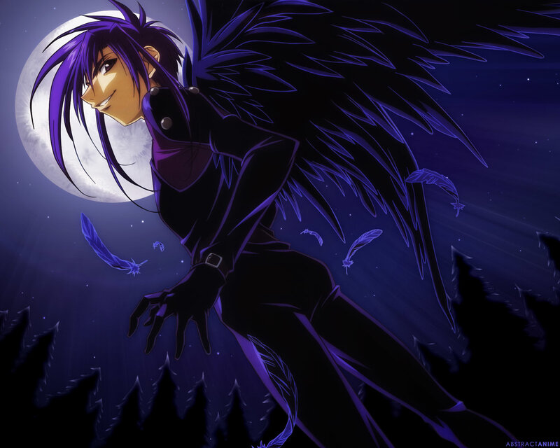 Anime Character with Wings — Purple, Dramatic, Night, Moon, Feathers
