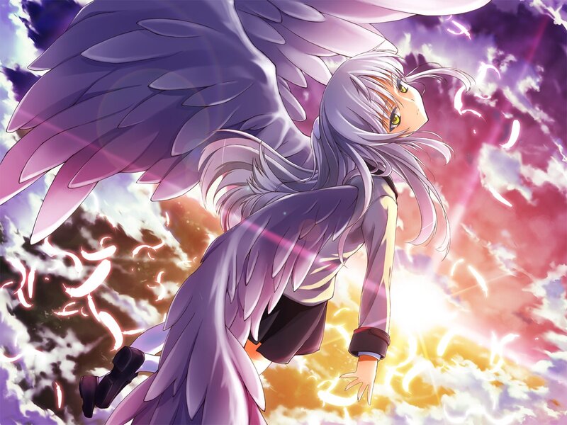 Anime Character with Wings — Purple, Dramatic, Sunset