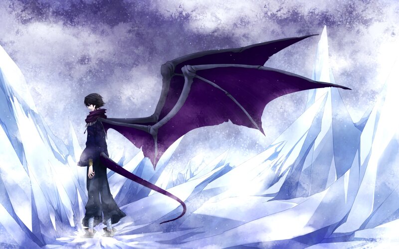 Anime Character with Wings — Purple, Dramatic, Winter, Digital Art