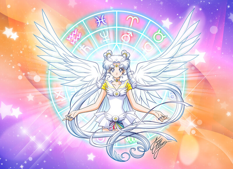 Anime Character with Wings — Purple, Magical, Zodiac Symbols