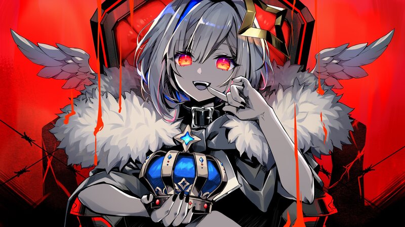 Anime Character with Wings — Red, Dramatic, Digital Art, Crown