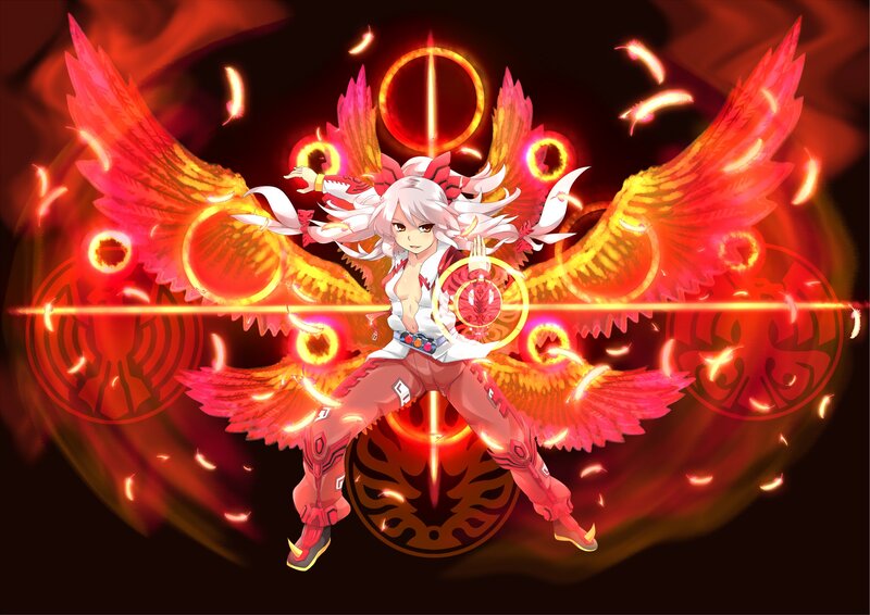Anime Character with Wings — Red, Dramatic, Digital Art, Fire, Magic Circles