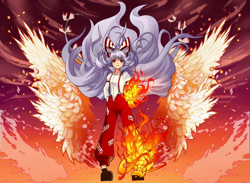 Anime Character with Wings — Red, Dramatic, Digital Art, Fire