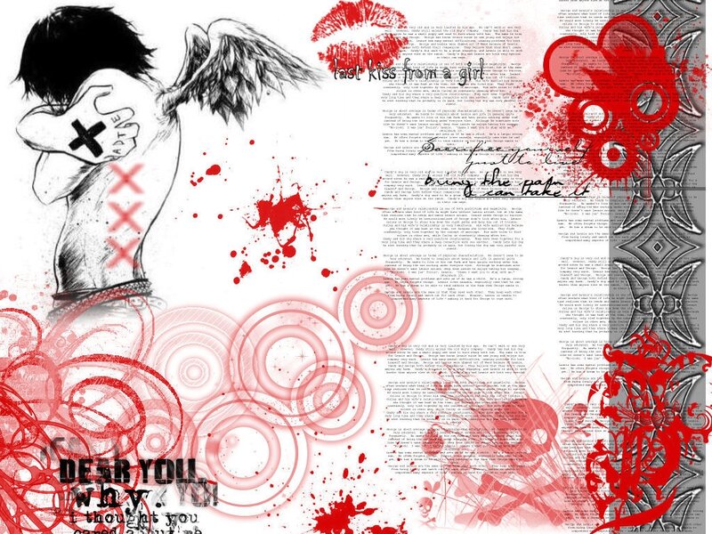 Anime Character with Wings — Red, Dramatic, Digital Art, Text