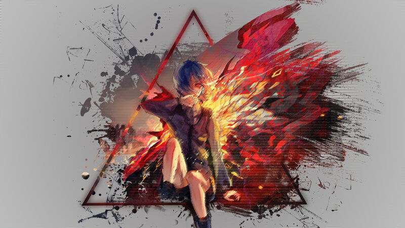 Anime Character with Wings — Red, Dramatic, Digital Art, Triangle
