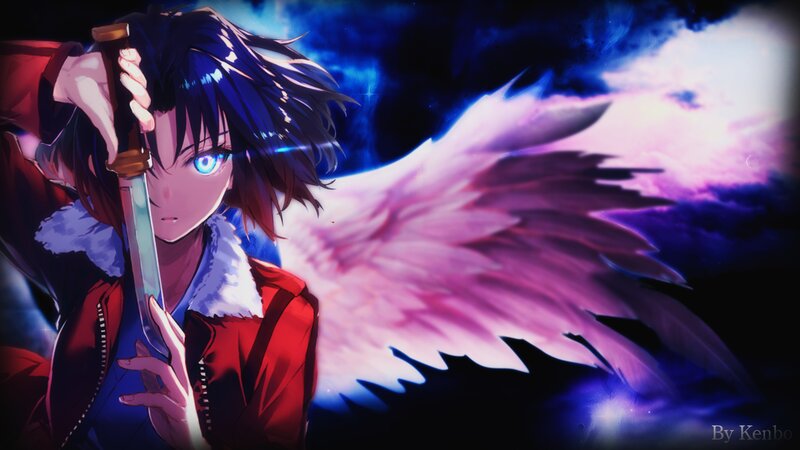 Anime Character with Wings — Red, Dramatic, Night, Digital Art, Sword