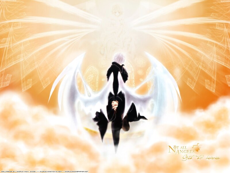 Anime Character with Wings — White, Dramatic, Clouds