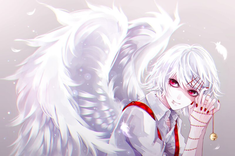 Anime Character with Wings — White, Dramatic, Digital Art, Bell