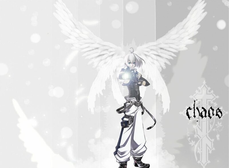 Anime Character with Wings — White, Dramatic, Digital Art, Gun