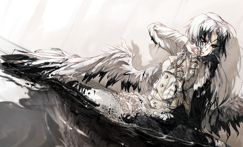 Anime Character with Wings — White, Dramatic, Digital Art, Lace