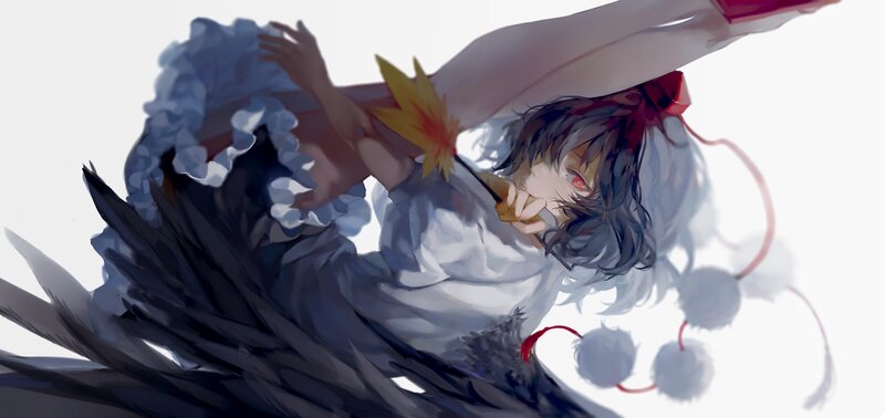 Anime Character with Wings — White, Dramatic, Digital Art, Red Eyes, Feather