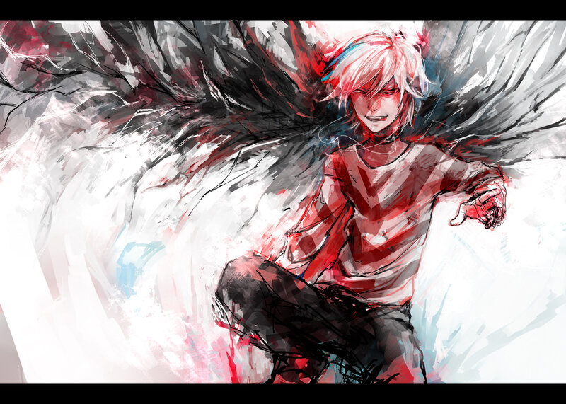 Anime Character with Wings — White, Dramatic, Digital Art, Red Hair