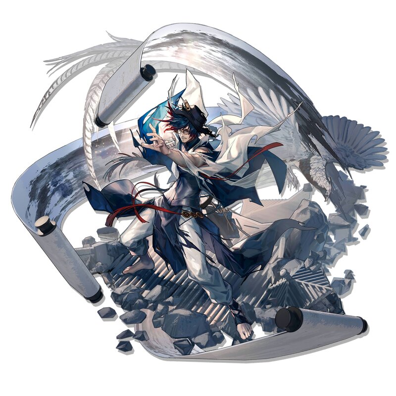Anime Character with Wings — White, Dramatic, Digital Art, Scrolls