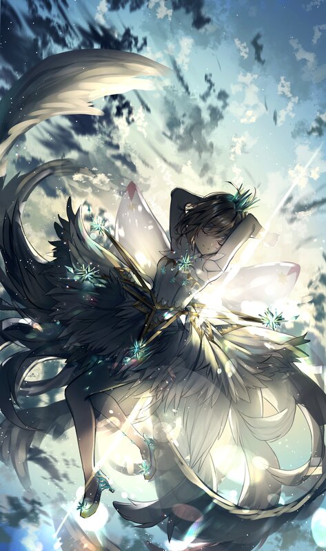 Anime Character with Wings — White, Dramatic, Digital Art, Sparkles