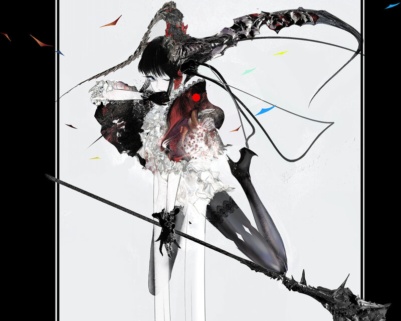 Anime Character with Wings — White, Dramatic, Digital Art, Sword