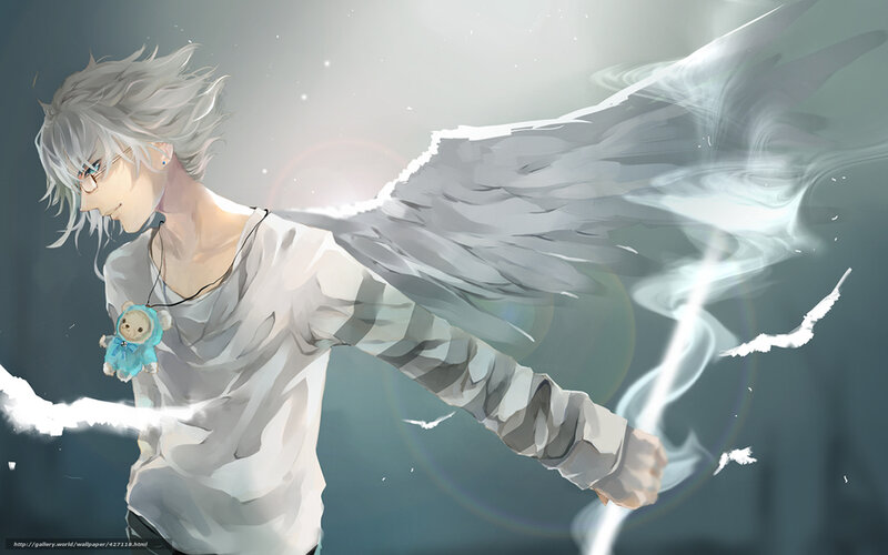 Anime Character with Wings — White, Dramatic, Digital Art, Teddy Bear Pendant