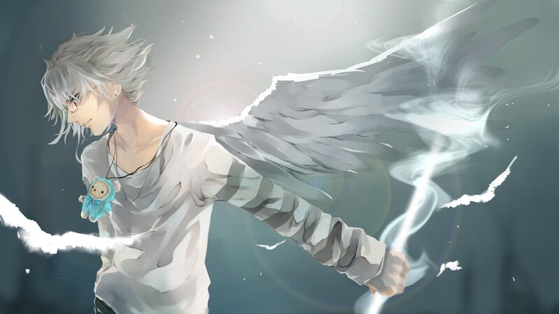 Anime Character with Wings — White, Dramatic, Digital Art, Teddy Bear