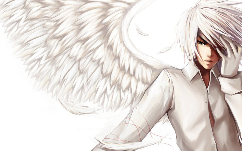 Anime Character with Wings — White, Dramatic, Digital Art, White Hair