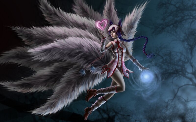 Anime Character with Wings — White, Dramatic, Night, Digital Art, Heart, Magic