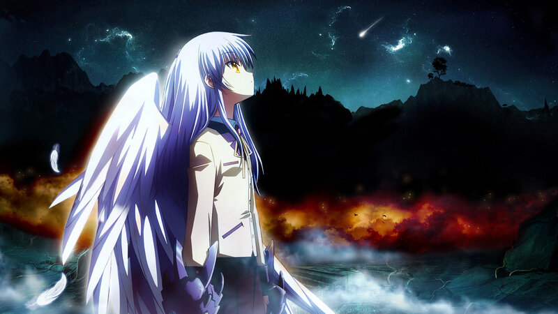 Anime Character with Wings — White, Dramatic, Night, Meteor