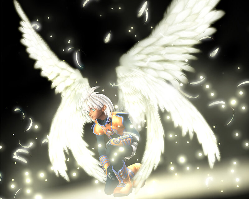 Anime Character with Wings — White, Dramatic, Night