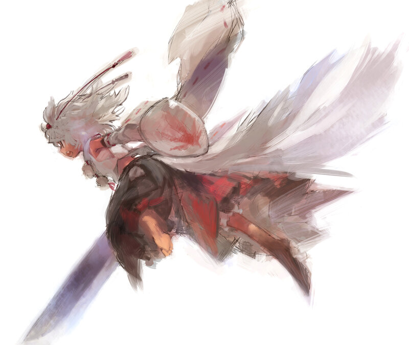 Anime Character with Wings — White, Dynamic, Digital Art