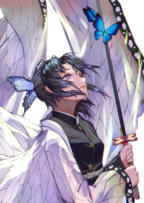 Anime Character with Wings — White, Serene, Digital Art, Butterfly