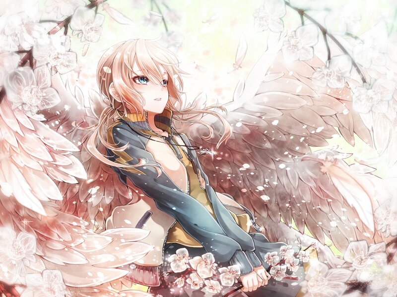 Anime Character with Wings — White, Serene, Spring