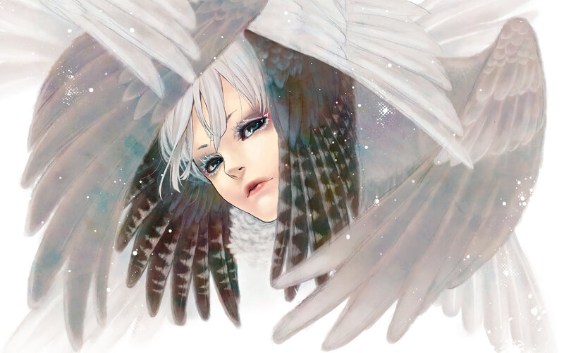 Anime Character with Wings — White, Serene, Winter
