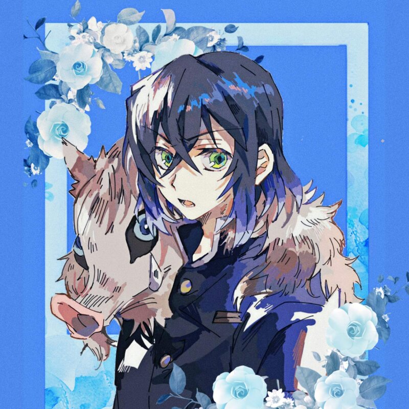 Anime Character with Wolf — Blue, Calm