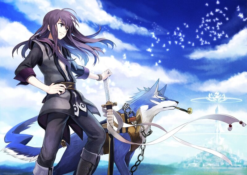 Anime Character with Wolf — Blue, Serene